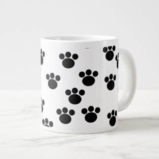 Animal Paw Print Pattern. Black and White. Large Coffee Mug