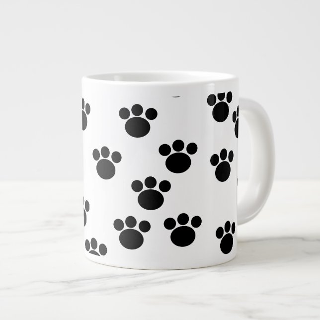 Animal Paw Print Pattern. Black and White. Large Coffee Mug (Front Right)