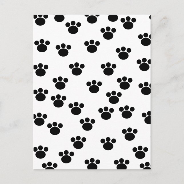 Animal Paw Print Pattern. Black and White. Postcard (Front)