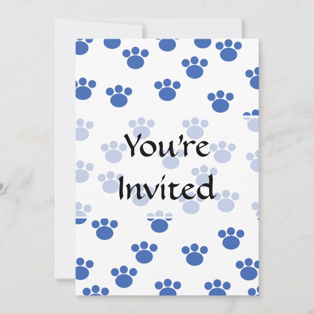 Animal Paw Print Pattern. Blue and White. Invitation (Front)