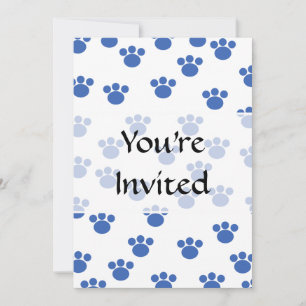 Animal Paw Print Pattern. Blue and White. Invitation