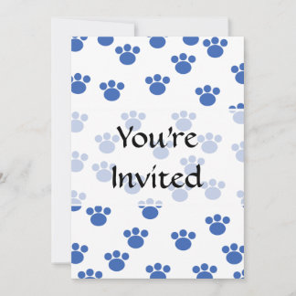 Animal Paw Print Pattern. Blue and White. Invitation