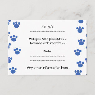 Animal Paw Print Pattern. Blue and White. RSVP Card