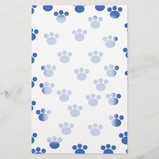 Animal Paw Print Pattern. Blue and White. Stationery