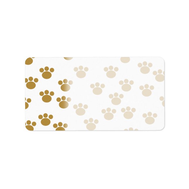 Animal Paw Prints. Brown and White Pattern. Label (Front)