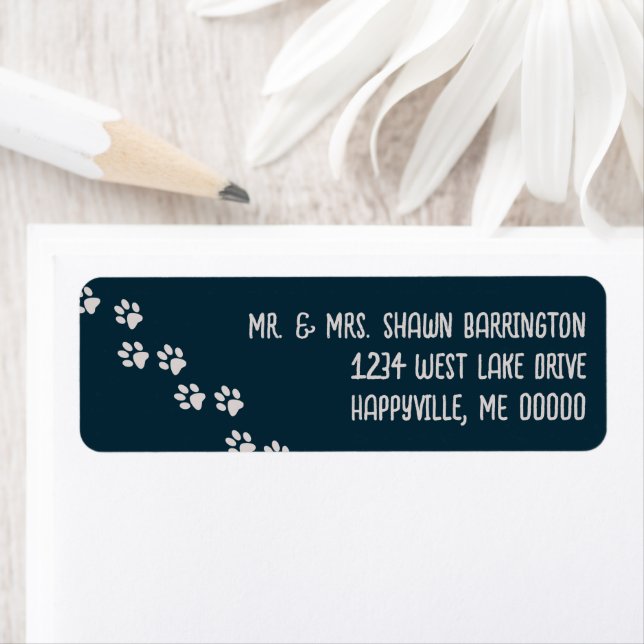 Animal Paw Prints Dark Blue Return Address (Insitu)