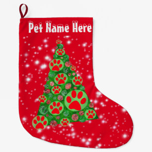 Animal Paw Red Silhouette Big Christmas Tree  Large Christmas Stocking