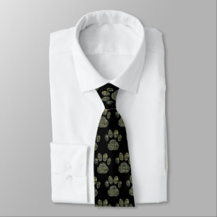 Animal Paw Silhouette Grid Black Neck Tie
