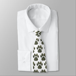 Animal Paw Silhouette Grid White Neck Tie