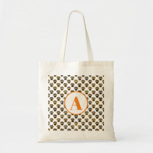 Animal Paw Silhouette Halloween Orange Monogram Tote Bag