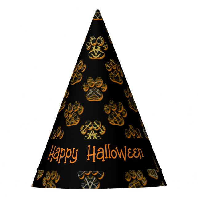 Animal Paw Silhouette Happy Halloween Black Party Hat (Front)