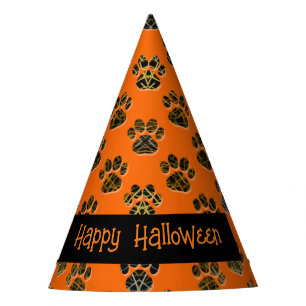 Animal Paw Silhouette Happy Halloween Orange Party Hat