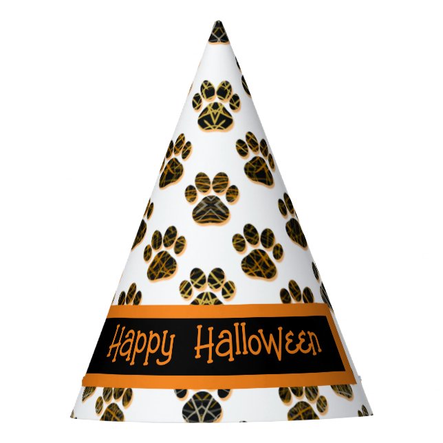 Animal Paw Silhouette Happy Halloween Pawty Party Hat (Front)