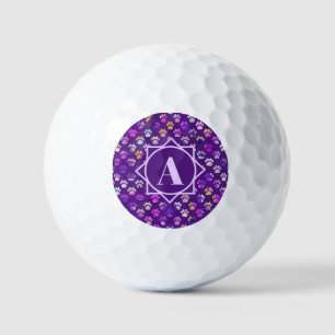 Animal Paw Silhouette Purple Custom Monogram Golf Balls
