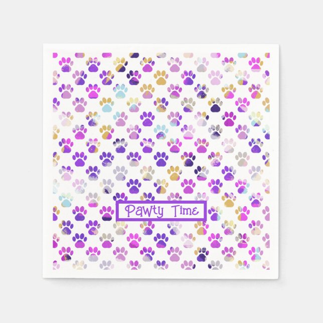 Animal Paw Silhouette Purple Pink Pawty Paper Napkin (Front)