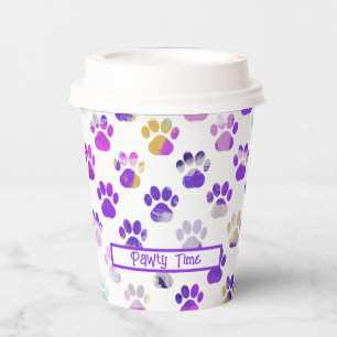 Animal Paw Silhouette Purple Pink Pawty Paper Paper Cups