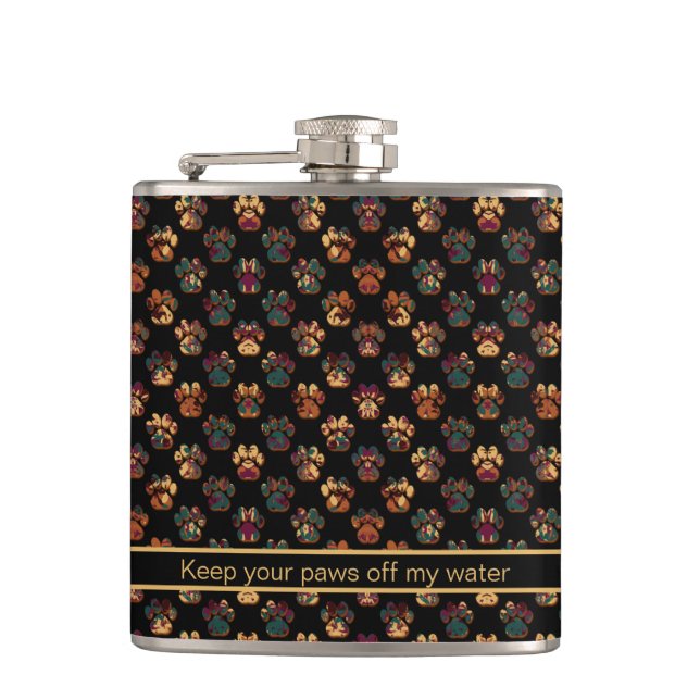 Animal Paw Silhouette Thanksgiving Black Funny Hip Flask (Front)