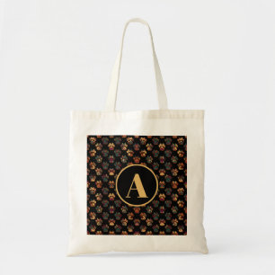 Animal Paw Silhouette Thanksgiving Black Monogram Tote Bag