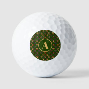 Animal Paw Silhouette Thanksgiving Green Monogram Golf Balls