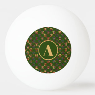 Animal Paw Silhouette Thanksgiving Green Monogram Ping Pong Ball