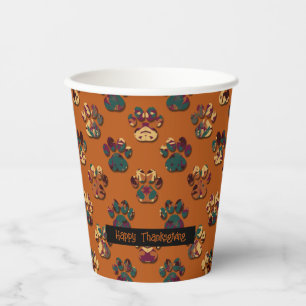 Animal Paw Silhouette Thanksgiving Pawty Dk Orange Paper Cups