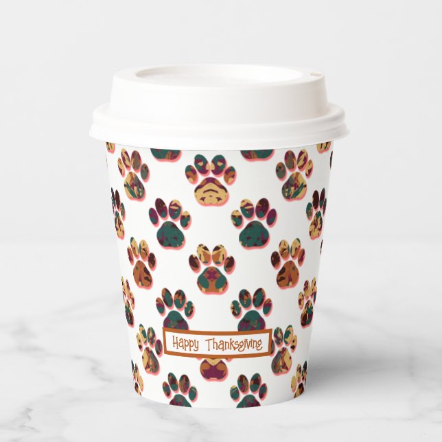 Animal Paw Silhouette Thanksgiving Pawty White Paper Cups (Front)