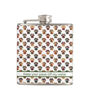 Animal Paw Silhouette Thanksgiving White Funny Hip Flask