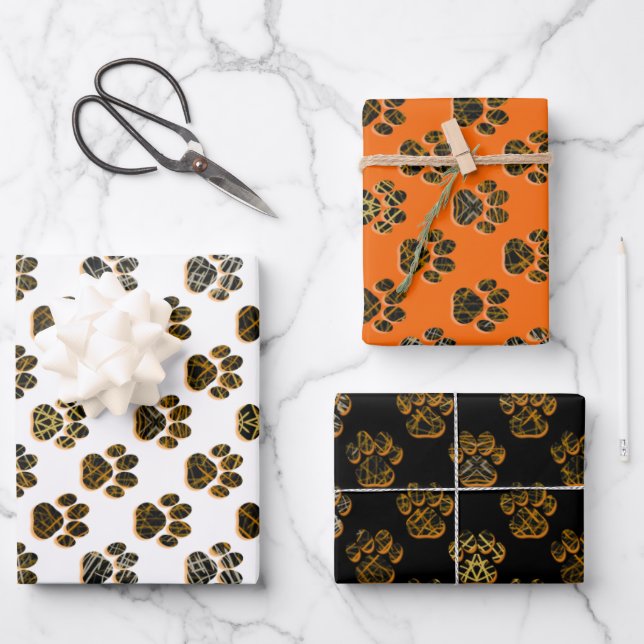 Animal Paws Halloween Wrapping Paper Set of 3 (Front)