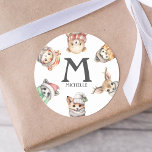 Animal Personalised Gift And Envelope Class Classic Round Sticker<br><div class="desc">Make this Christmas extra special with these festive personalised stickers! Featuring adorable watercolor images of baby animals,  these tags will add a personalised touch to your gifts with your child's initial and name. Get them now and make each gift feel extra special!</div>