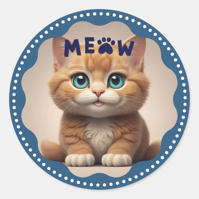 Animal pet cute cat  classic round sticker (Front)