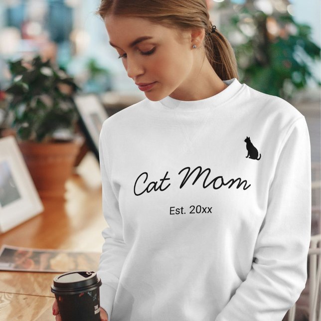 Animal Pet Lover Black Script Personalized Cat Mom Sweatshirt (Creator Uploaded)
