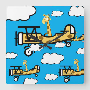Animal Pilot Nursery Art Square Wall Clock