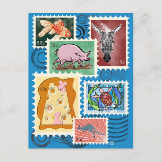 Animal Postage Stamps Postcard 10-Pack