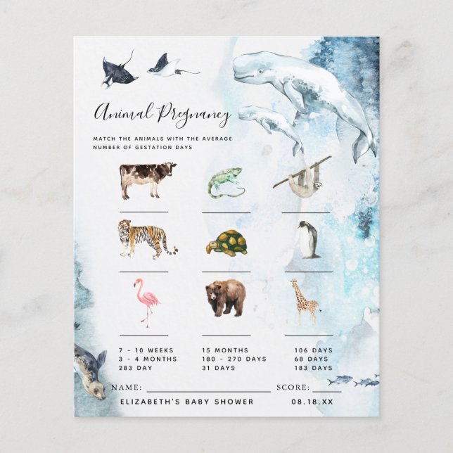 Animal Pregnancy | Baby Shower Game (Front)