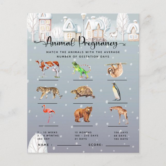 Animal Pregnancy Winter Baby Shower Game (Front)