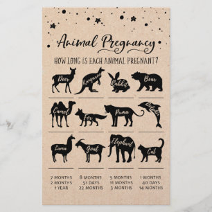 Animal Pregnancy with Answers Baby Shower Game
