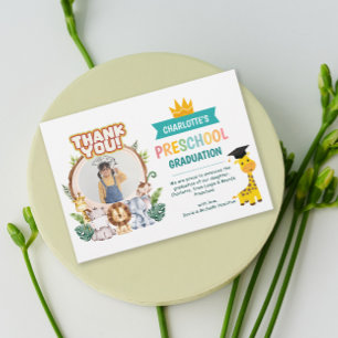 Animal Preschool Photo Graduation Thank You Card