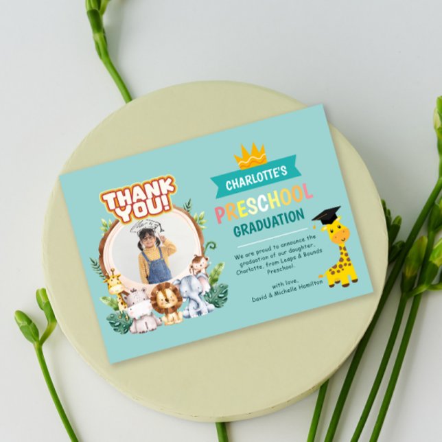 Animal Preschool Photo Graduation Thank You Card (Animal Preschool Photo Graduation Thank You Card)