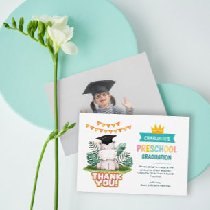 Animal Preschool Photo Graduation Thank You Card