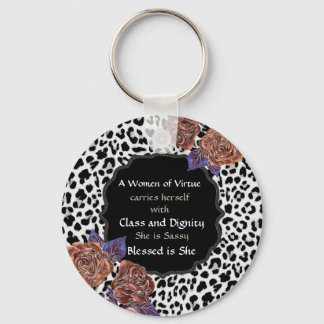 Animal Print A Woman of Virtue Button Keychain