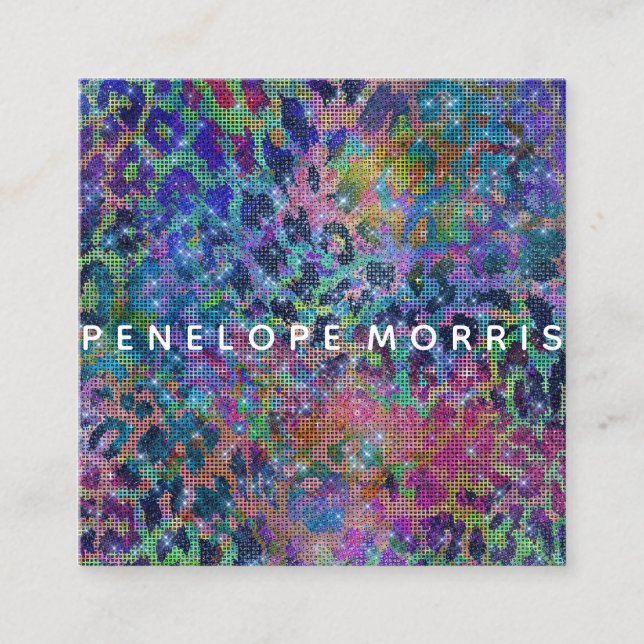 Animal Print Abstract Glitter Beauty Stylist Square Business Card (Front)