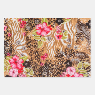 Animal Print and Tropical Flowers  Wrapping Paper Sheet