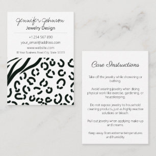 Animal Print Black and White Jewellery Care Cards