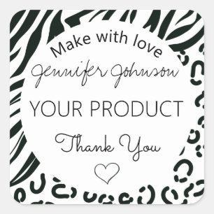 Animal Print Black and White Square Sticker