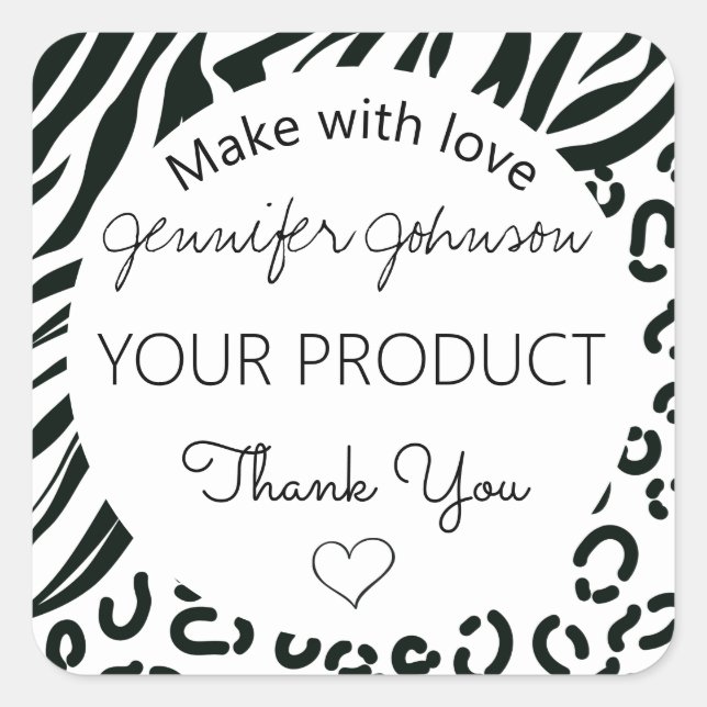 Animal Print Black and White Square Sticker (Front)