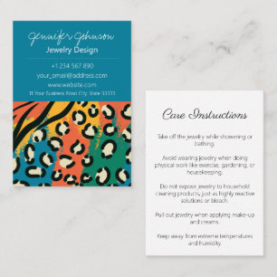 Animal Print Blue Colourful Jewellery Care Cards