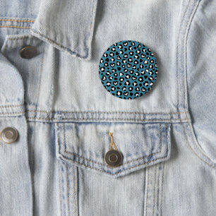 Animal Print, Blue Leopard, Cheetah Spots, Hearts 6 Cm Round Badge