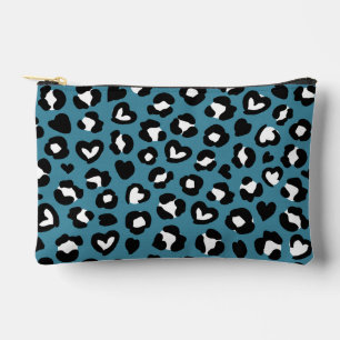 Animal Print, Blue Leopard, Cheetah Spots, Hearts Accessory Pouch