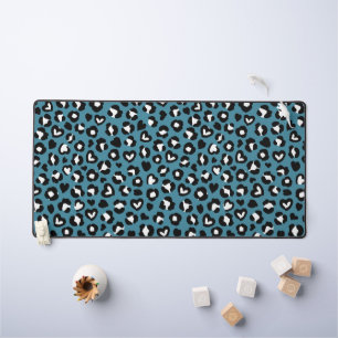 Animal Print, Blue Leopard, Cheetah Spots, Hearts Desk Mat