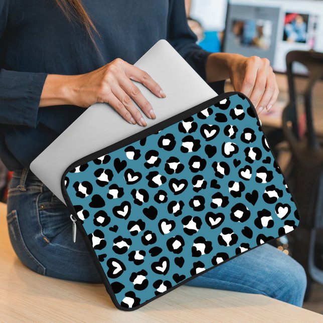 Animal Print, Blue Leopard, Cheetah Spots, Hearts Laptop Sleeve (Creator Uploaded)